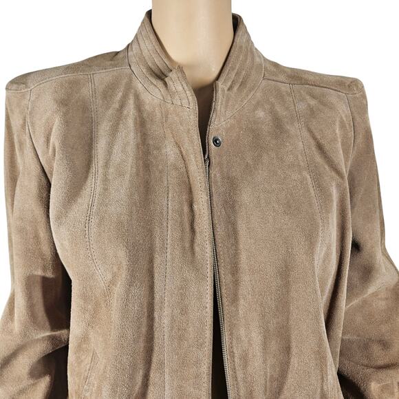 1980s Brown Suede Leather Zip Up Jacket Size 11 - 12 Vintage Womens Size XS - Picture 4 of 12